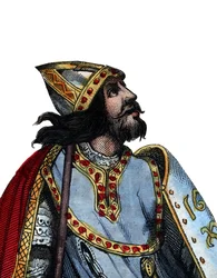 フランク王国の軍事および政治指導者カール・マルテルの肖像 (688-741)。