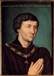 シャルル・ザ・テメレール（1433-1477）の肖像 1467年のブルゴーニュ公 フランス派の絵画。1475年 日0.42x0.3m。