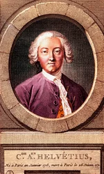 フランスの哲学者クロード・アドリアン・ヘルヴェティウス（1715-1771）の肖像、エングレーヴィング。1772.