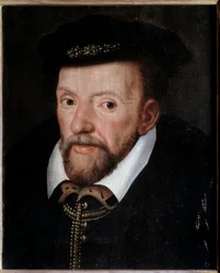ガスパール・ド・コリニー（1519-1572） フランス提督の肖像 フランス派の絵画。16世紀 日0,24x0,19 m