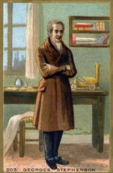 ジョージ・ステファンソン（1781-1848）の肖像。19世紀末のクロモリトグラフ。