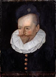 モンモランシー公アンリ1世の肖像（1534-1614年） 16世紀フランス派の絵画。薄暗い。0.31 x 0.22 m. ヴェルサイユ宮殿、ヴェルサイユ宮殿とトリアノンの城