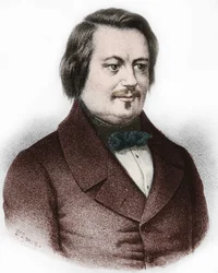 フランスの小説家、オノレ・ド・バルザック（1799-1850）の肖像。