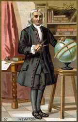 アイザック・ニュートン（1642-1727）の肖像。19世紀末のクロモリトグラフ。