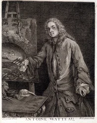 フランスの画家、ジャン・アントワーヌ・ワトー（1684-1721）の肖像 - エングレーヴィング