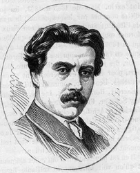 フランスの彫刻家、ジャン・ファルギエール（1831-1900）の肖像。1874年5月2日付「Le Monde Illustré」890号に掲載されたエングレーヴィング。