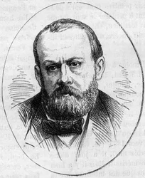 フランスの彫刻家、ジャン・ジョセフ・ペロー（1819-1821-1876）の肖像。1874年5月2日付の「Le Monde Illustré」890号に掲載されたエングレーヴィング。
