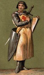 Jean de Joinville (1225 - 1317) フランスのコラムニストで、第7回十字軍遠征に同行したルイ9世の友人であり親友。19世紀のクロモリトグラフ。
