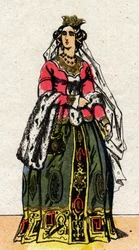 フランスのシャルル5世の妻、ジャンヌ・ド・ブルボン（1337-1378）の肖像。