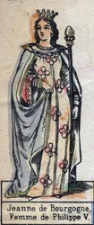 フランスのフィリップ5世の妻、ブルゴーニュのジョアン（1291年頃～1330年頃）の肖像。(カペティアン朝）。)19世紀後半のイラスト。