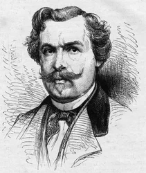 フランスの作家、ジュール・ド・ゴンクール（1830-1870）の肖像。1870年7月2日付「Le Monde Illustré」690号に掲載されたエングレーヴィング。