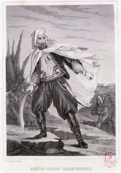 16世紀のトルコの海賊、ケイル・エッディン・バルバロッサの肖像 - P.クリスチャン著「Histoire des pirates et corsaires de l