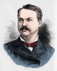 カナダの詩人・劇作家、ルイ・オノレ（Louis Honore）・フレシェット（1839-1908）の肖像。1882年9月9日付「Le Monde Illustré」第1328号に掲載されたシャルル・ジョルジュによる版画。