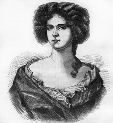 ポーツマス公爵夫人であり、チャールズ2世（1630-1685）の愛人であったルイーズ・ド・ケルアール（1649-1734）の肖像。古代から現代までの世界のすべての民族における売春と放蕩の歴史」に掲載されているエングレーヴィング。-F.Debrayの版画。1