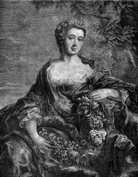 ルイ15世の寵愛を受けたシャトールー夫人、マリー=アンヌ・ド・マイリー・ネスル（1717-1744）の肖像。古代から現代までの世界のすべての民族における売春と放蕩の歴史」に掲載されている版画、Dr. Th.-F.Debrayによる「古代から現代までの世界のすべての民族における売春と放蕩の歴史」の版画。1879.