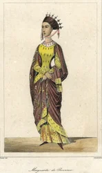 ルイ9世の妻であるフランス王妃マルグリット・ド・プロヴァンス（1221年～1295年）の肖像。19世紀のエングレーヴィング。