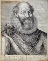 サリー公マクシミリアン・ド・ベトゥーン（1560-1641）の肖像。17世紀のエングレーヴィング。ポー、シャトー美術館