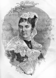 スペイン女王メルセデス・ドルレアン（Maria de las Mercedes de Orleans）（1860-1878）の肖像。1878年1月19日付「Le Monde Illustré」1085号に掲載されたエングレーヴィング。
