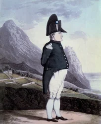 1815年5月、サント・ヘレネ島でのナポレオン1世（1769-1821）の肖像 19世紀のイル・デ・エイクスのエングレーヴィング。ナポレオン博物館