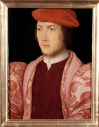 1534年にシャティヨンの枢機卿となったオデット・ド・コリニーの肖像（股間 フランスのマレシャルであるガスパール・ド・コリニーの息子で、提督ガスパール・ド・コリニーの弟）（1517-1571）1535年頃 16世紀のフランス派の絵画。ディム。0.32x0.23m。ヴェルサイユ