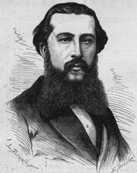 フランスの探検家、ポール・ソレイユ（1842-1886）の肖像。1878年8月31日付「Le Monde Illustré」1118号に掲載されたエングレーヴィング。