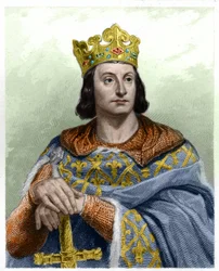 フランス王フィリップ2世、通称フィリップ・オーギュスト（1165-1223）の肖像 - ラヴァレ著『Histoire des Français』所収、版画、無年。