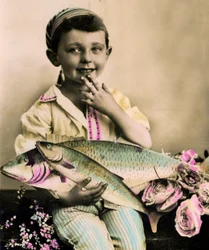 魚c.1898を持つ男の子の肖像