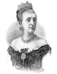 パリ伯爵夫人マリー＝イザベル（Marie-Isabelle）・ドルレアン（1848-1919）の肖像。1886年5月22日付「Le Monde Illustré」に掲載されたエングレーヴィング。