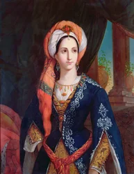 演劇のロクサーヌ役を演じた女優ミュールレイチェルの肖像、ジャンラシーヌのバジャゼ（1639-99）