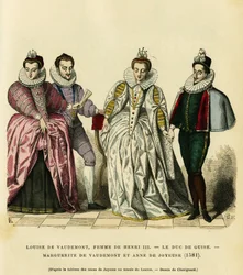 1581年、アンリ3世（1551-1589）の妻であるフランス王妃ルイーズ・ド・ヴォーデモン（1553-1601）、第3代ギーズ公アンリ1世（バラフレ）（1549-1588）、ヴォーデモン伯爵の娘マルグリット・オブ・ロレーヌ（1564-1625）の肖像画（Nicolas