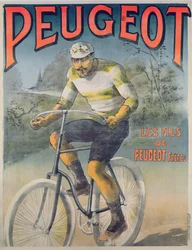 自転車プジョーの広告ポスター（カラー彫刻）