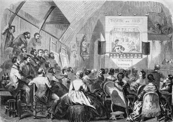 1858年の人形劇場。モーリス・サンド（1823-1889）の工房（パリ、ブルソー通り12番地）での表現。