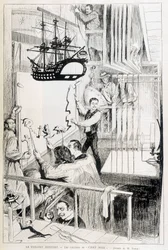 パリのキャバレー「シャット・ノワール」の舞台裏の人形使いたち - 1888年1月28日付「Le Monde illustré」より