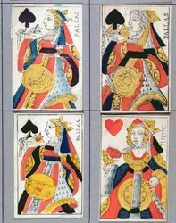 スペードの女王とハートの女王のトランプ、17世紀から18世紀（色の木版画）