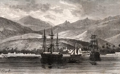 Rade de Taiti - Tahiti - V.A. Malt-Brownの "La France illustree: geographie, histoire, administration statistique "に掲載された彫刻。1884