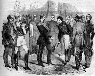 フランス皇帝ナポレオン3世（1808-1873）とロシア皇帝アレクサンドル2世（1818-1881）のワルシャワ（ポーランド）でのレセプション