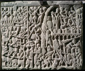 1209年にサイモンドモンフォール（1160〜1218年頃）によってカルカソンヌの包囲を描いたレリーフ