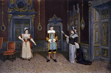 1885年から1890年頃、コメディ・フランセーズで上演されたJean Baptiste Poquelin dit Moliere（1622-1673）の作品「Les femmes savantes」を表現したもの。左から右へ。レイチェル・ボイヤーさん、ルロワールさん、ブランシュ・ピアーソンさん