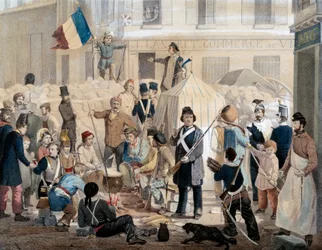 1848年の革命。Coquenard通りのバリケード（2月25日