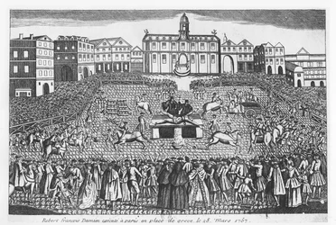 1757年3月28日、パリのグレーヴ広場でロバートフランソワダミアンが処刑された
