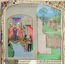 Roy 15 E IV f.236、ウィリアム1世の戴冠式、『イングランド古年代記』第1巻より、ジャン・バタール・ド・ワヴラン作、1470-80年頃