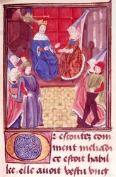 Royal 20 C.II fol.159 Cleriadus and Meliadice、「Le rommant de Cleriadus et de Meliadice」より (ベラム)