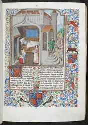 Royal MS 15 D I f.18r 病人の世話をする女性、「Guyart des Moulins, La Bible historiale」、c.1470-79（インク、カラー、ベラムの金）