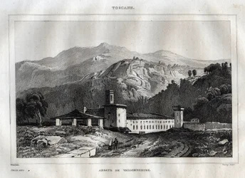 Santa Maria di Vallombrosa トスカーナ州レッジョ市にあるベネディクト会修道院 - Vallombrosa Abbey - M. de Norvins, Ch. Nodier 1834-1836による "Italy Picturesque" - History and Descriptive Painting of Italyからのエングレーヴィング。