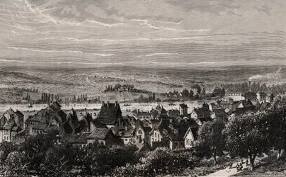 Sarreguemines - Moselle - V.A. Malt-Brownによる「La France illustree: geographie, histoire, administration statistique」に掲載された彫刻。1884