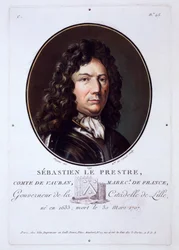 1787-92年に発表されたフランスの偉大な男性、輝かしい女性、思い出に残る主題の肖像画からのセバスチャンルプレストル、コントドヴォーバン