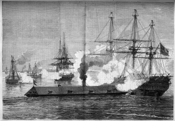 分離独立戦争（1861年～1865年）またはアメリカ南北戦争-ニューポートニュース（バージニア州）の海戦-3月8日～9日