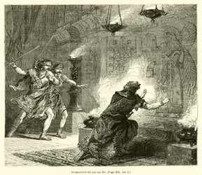 息子たちに殺されたセナケリブ(エングレービング)