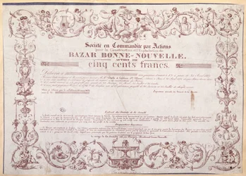 バザールボンヌヌーヴェルの500フランの株券、1836