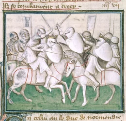 スローン 2433 C、fol.69v クレシーの戦い、1410 年頃（ベラム）